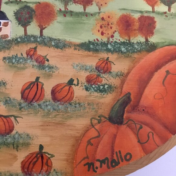 Hand Painted Pumpkin Farmhouse Wood Box Signed Fall Harvest Country Rustic Decor - Picture 4 of 9